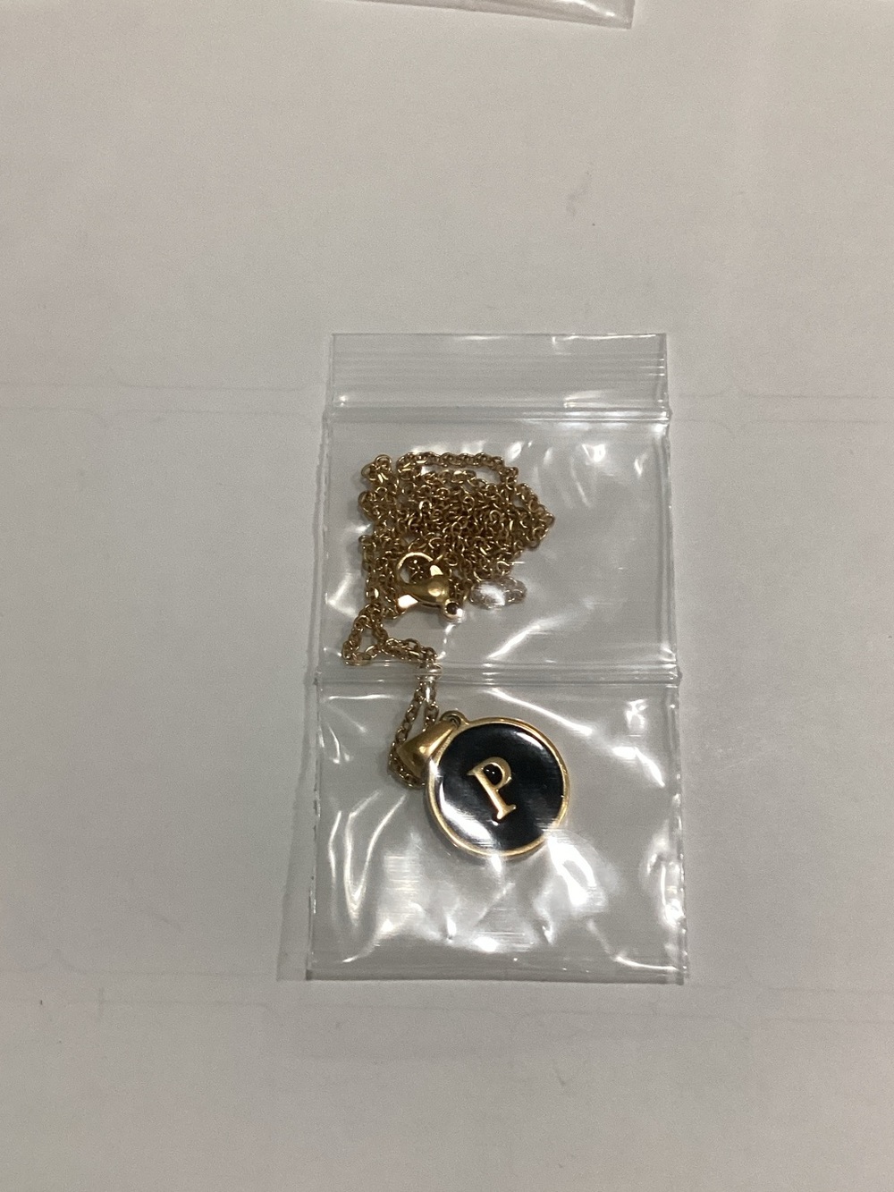 Gold Initial 'P' Pendant Necklace with‎ Black Accent